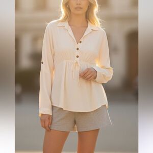 Listicle Women's White Front Ruched Blouse, Size M,‎ NWT